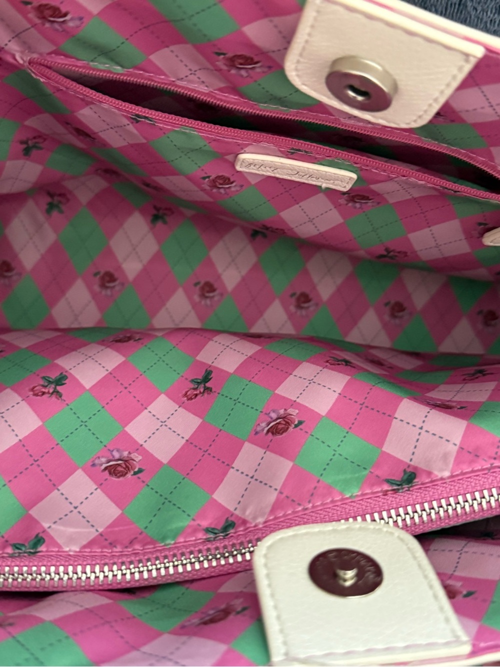 Betsey Johnson Floral Print White Tote with Pink-Green Scarf - Picture 5 of 6